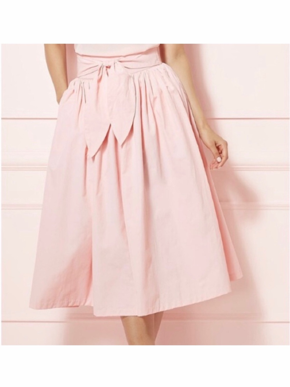 New York & Co. Eva Mendes Pink Skirt Womens Size 14 Full Skirt Waist Bow